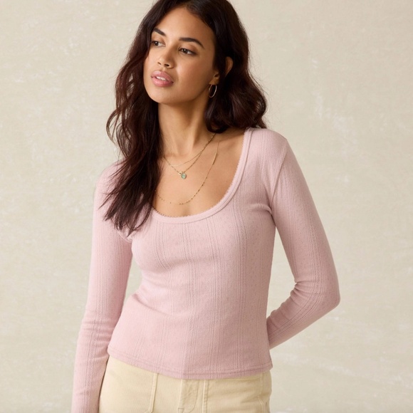 NWT Faherty Pacific Pointelle Scoop Neck - Blush Pink Size M or L - Picture 1 of 5